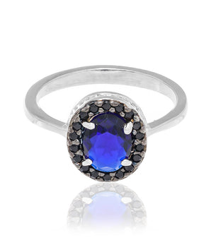 RHODIUM PLATED RING WITH CRYSTAL AND ZIRCONIA