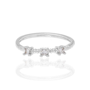 RHODIUM PLATED RING WITH ZIRCONIA