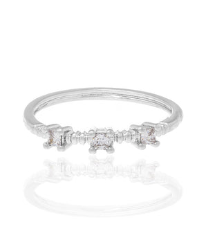 RHODIUM PLATED RING WITH ZIRCONIA