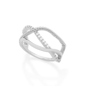 RHODIUM PLATED RING WITH ZIRCONIA