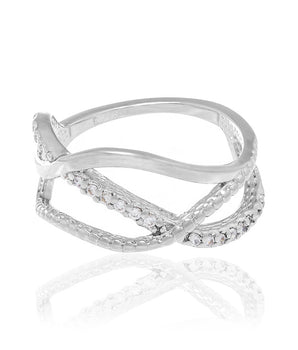 RHODIUM PLATED RING WITH ZIRCONIA