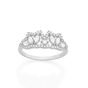 RHODIUM PLATED RING WITH ZIRCONIA