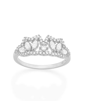 RHODIUM PLATED RING WITH ZIRCONIA