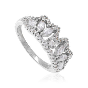 RHODIUM PLATED RING WITH ZIRCONIA