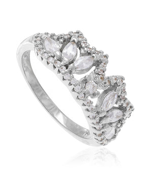 RHODIUM PLATED RING WITH ZIRCONIA