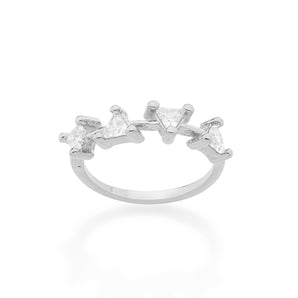 RHODIUM PLATED RING WITH ZIRCONIA
