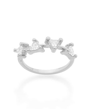 RHODIUM PLATED RING WITH ZIRCONIA