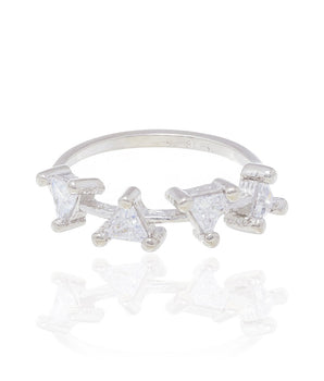 RHODIUM PLATED RING WITH ZIRCONIA