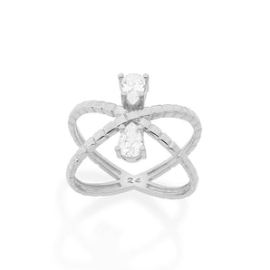 RHODIUM PLATED RING WITH ZIRCONIA