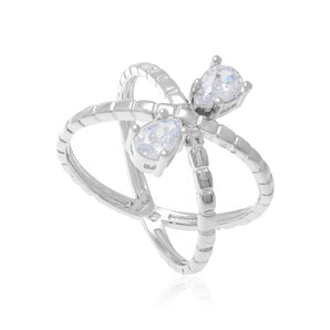 RHODIUM PLATED RING WITH ZIRCONIA