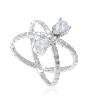 RHODIUM PLATED RING WITH ZIRCONIA