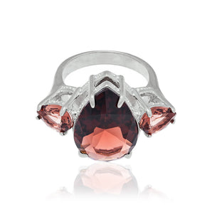 RHODIUM PLATED RING WITH CRYSTAL
