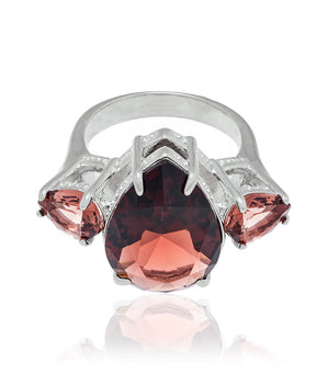 RHODIUM PLATED RING WITH CRYSTAL