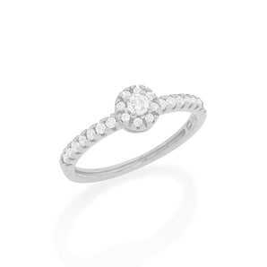 RHODIUM PLATED RING WITH ZIRCONIA