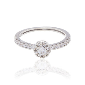 RHODIUM PLATED RING WITH ZIRCONIA