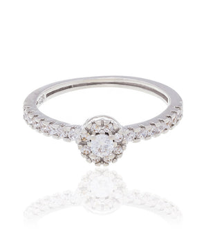 RHODIUM PLATED RING WITH ZIRCONIA