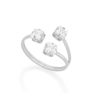 RHODIUM PLATED RING WITH ZIRCONIA
