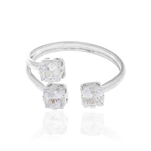 RHODIUM PLATED RING WITH ZIRCONIA