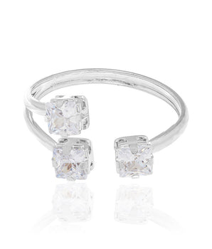 RHODIUM PLATED RING WITH ZIRCONIA