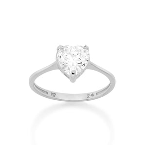 RHODIUM PLATED RING WITH ZIRCONIA