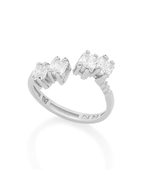 RHODIUM PLATED RING WITH ZIRCONIA