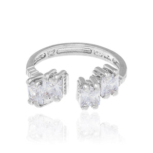 RHODIUM PLATED RING WITH ZIRCONIA