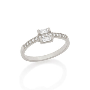 RHODIUM PLATED RING WITH ZIRCONIA