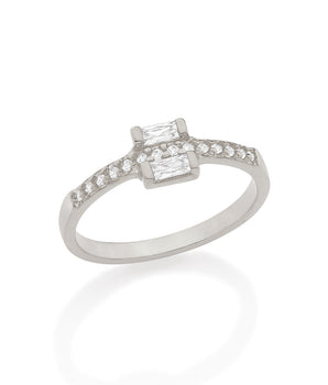 RHODIUM PLATED RING WITH ZIRCONIA