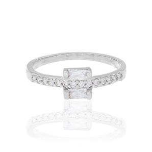 RHODIUM PLATED RING WITH ZIRCONIA