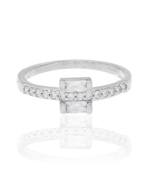 RHODIUM PLATED RING WITH ZIRCONIA