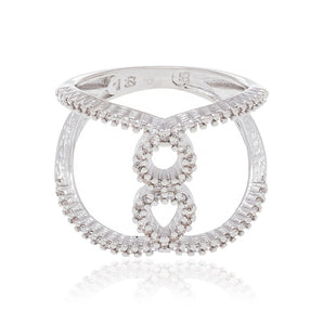 RHODIUM PLATED RING WITH ZIRCONIA
