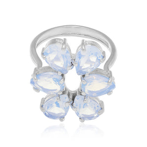 RHODIUM PLATED RING WITH CRYSTAL