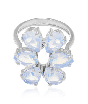 RHODIUM PLATED RING WITH CRYSTAL