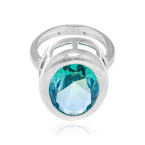 RHODIUM PLATED RING WITH CRYSTAL