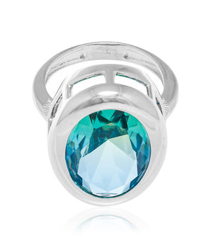 RHODIUM PLATED RING WITH CRYSTAL