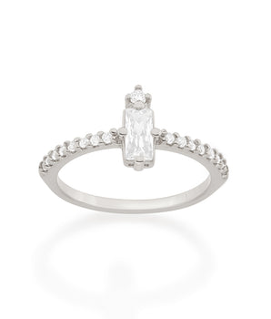 RHODIUM PLATED RING WITH ZIRCONIA