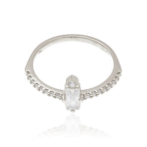 RHODIUM PLATED RING WITH ZIRCONIA