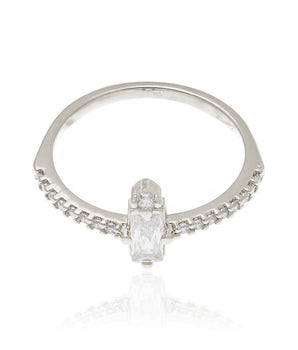 RHODIUM PLATED RING WITH ZIRCONIA