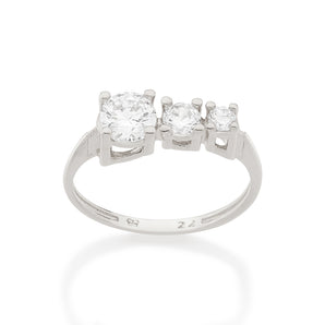 RHODIUM TRIPLE ZIRCONIA RING IN WHITE