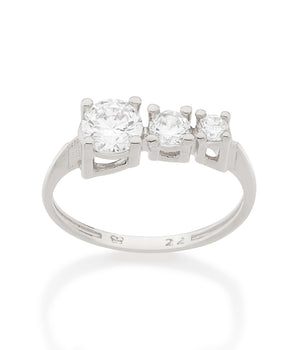 RHODIUM TRIPLE ZIRCONIA RING IN WHITE