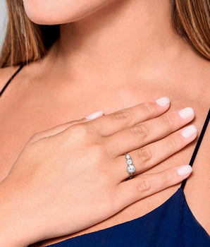 RHODIUM TRIPLE ZIRCONIA RING IN WHITE