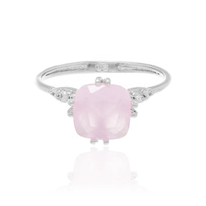 RHODIUM PLATED RING WITH CRYSTAL AND ZIRCONIA