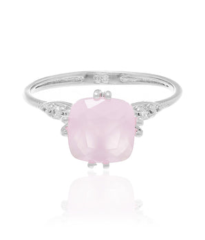RHODIUM PLATED RING WITH CRYSTAL AND ZIRCONIA