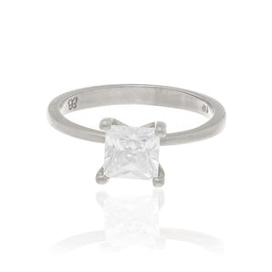 RHODIUM PLATED RING WITH ZIRCONIA
