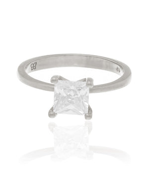RHODIUM PLATED RING WITH ZIRCONIA