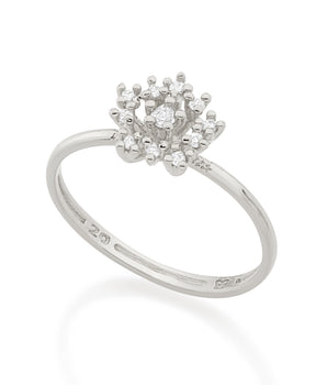 RHODIUM PLATED RING WITH ZIRCONIA
