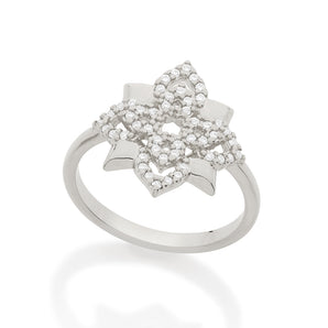 RHODIUM PLATED RING WITH ZIRCONIA