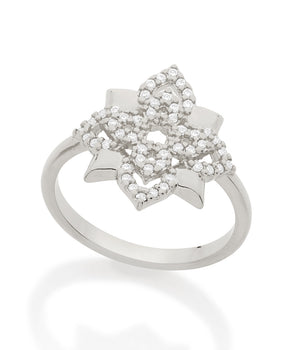 RHODIUM PLATED RING WITH ZIRCONIA