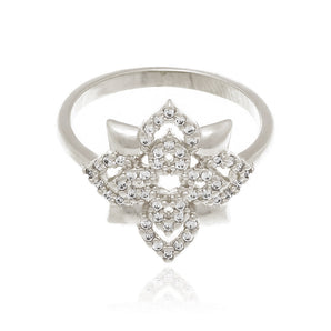 RHODIUM PLATED RING WITH ZIRCONIA