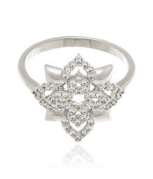RHODIUM PLATED RING WITH ZIRCONIA